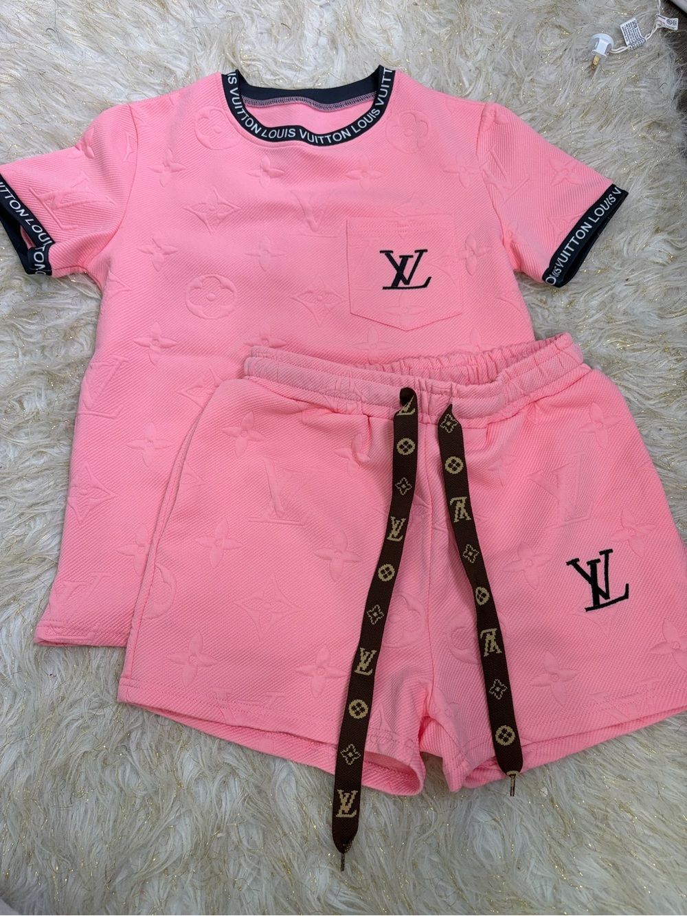 Embossed Inspired Pink Set - Short Sleeve & Shorts